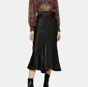 TopShop black satin flounce skirt US sz 8